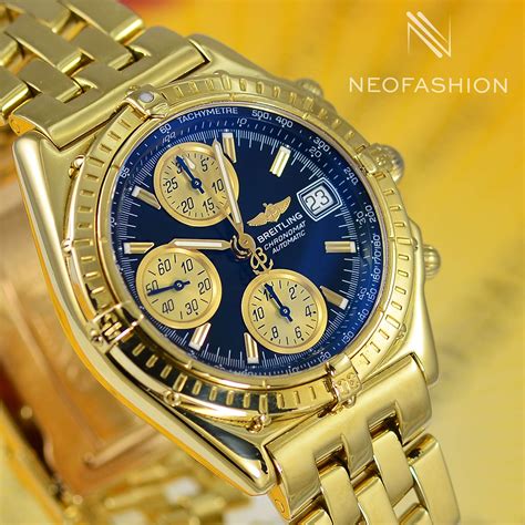 breitling blue and gold watch|solid gold breitling watch.